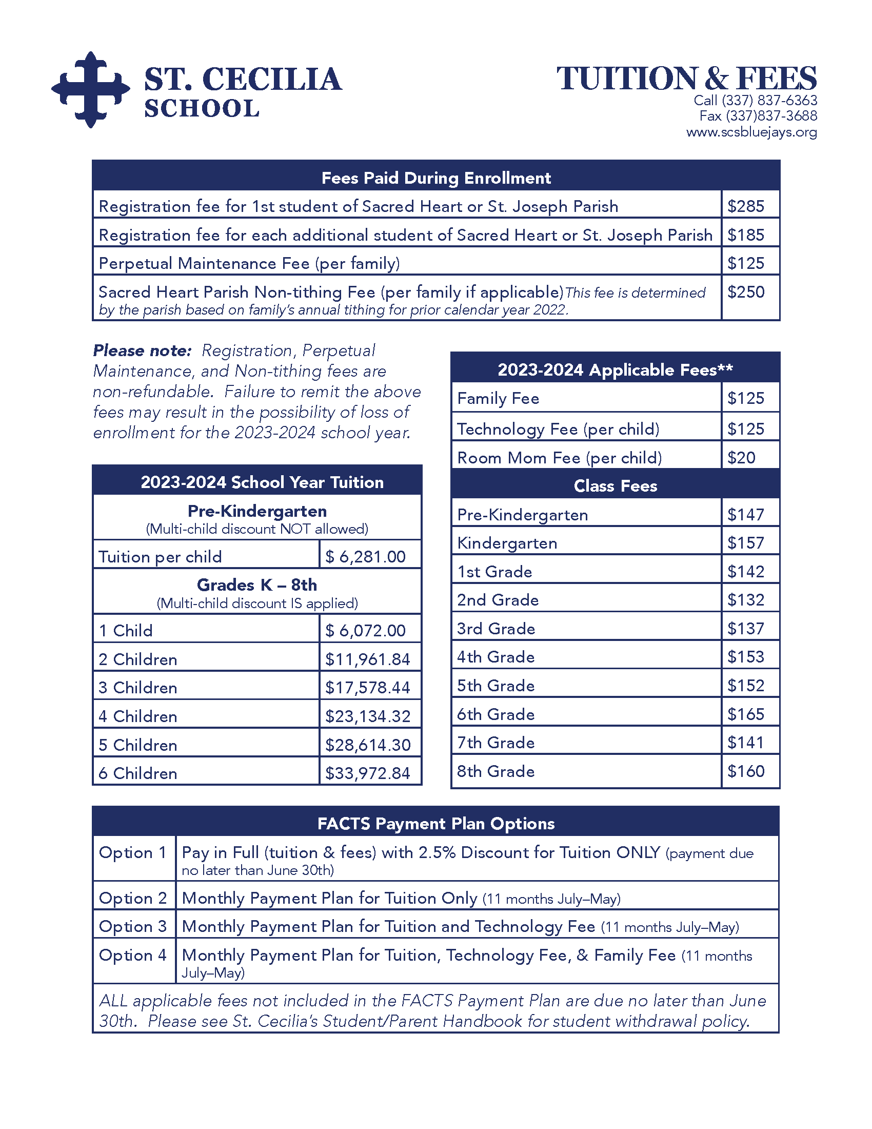 Tuition And Fees 2023-2024 - St. Cecilia Catholic School